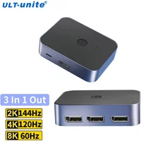 8K DisplayPort 1.4 Switch 3 in 1 Out Splitter Converter 48Gbps 8K@60Hz 4K@144Hz Adapter for PC Monitor Projector TV