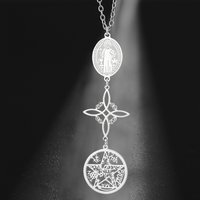Triple Protection Necklace St. Benedict Witch Knot Pentagram Tetragrammaton Stainless Steel Double-side Jewerly