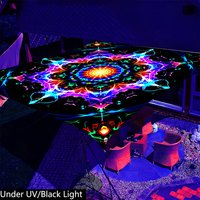 1 Piece Vibrant Digital Mandala Awning featuring a glowing core and a kaleidoscopic neon pattern with fractal geometry Design