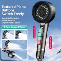 YALANDENG, a Set of Silver/Black/Grey Shower Heads with 4 Water Adjustment Settings, Equipped with a 1.5-meter Shower Hose