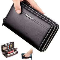 Men's Large Capacity Long Zipper Wallet Synthetic Leather Clutch Business Handbag with Phone Card Holder Case Gift for Him