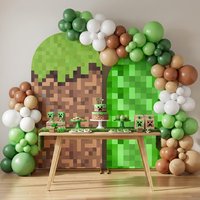 2Pcs Brown Green Mosaic Arch Photo Backdrop Cover for Kids Boys Girls Birthday Game Party Decoration