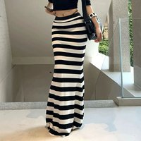 Black And White Stripe Long Skirts Women Maxi Skirt Summer Sexy Female High Waist Bodycon Trumpet Skirts Women Mujer Faldas