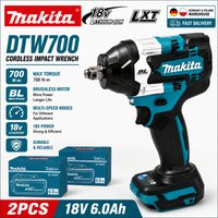 Original Makita DTW700 18V Bürstenloser Akku-Schlagschrauber 700Nm Hochleistungs-Elektroschlagschrauber mit variabler Geschwindigkeit, Vorwärts-/Rückwärtslauf und Auto-Stopp, kompatibel mit Makita
