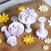 Cake Decoration Mould 4Pcs Daisy Flower Fondant Cake Cutter Plunger Cookie Mold