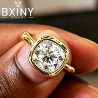 BXINY Bezel Set 2CT Cushion Cut Moissanite Ring 925 Sterling Silver Solitaire Square Diamond Wedding Band for Women Gift Jewelry