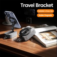 Portable Foldable Double Sided Magnetic Phone Holder Rotatable Adjustable Travel Phone Holder For Airplane Train Desktop Holder