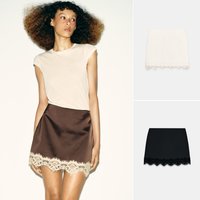 Summer New Arrival Women's Minimalist Style Zipper High Waist Short Lace Splice Hem Skirt Pants A-Line Slim Fit Polyester Fiber