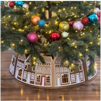 DIY Christmas Tree Collar Gingerbread House Tree Skirt Collar with LED Lights Xmas Tree Base Cover Nativity Holiday Home Decor