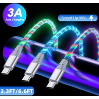 3A Glowing Cable Flowing LED light Micro USB Type C Cables For Samsung iPhone 13 Xiaomi Huawei Mobile Phone Charging Wire Cord