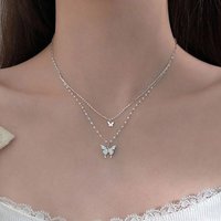 S925 Sterling Silver Double Layer Butterfly Necklace for Women INS Small Fresh Shiny Zircon Clavicle Chain Jewelry Accessories