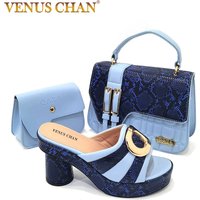 Venus Chan Italian Designed Snake Pattern Color Matching Platform Thick Soled Women's High Heels 3-Piece Set of Shoes and Bags
