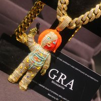 Hip Hop 3D Doll Cartoon Pendant Colorful CZ Necklace Accessories Halloween Fine Jewelry Birthday Gifts for Men Boys Girls Friend