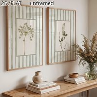 2pcs Retro Sage Green Floral Wall Decor Posters, Unframed Rustic Style Plant Wall Art Prints for Bedroom and Living Room Decor