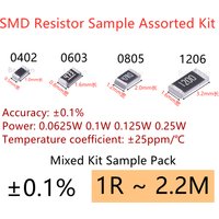 0402 0603 0805 1206 SMD Resistor Sample Assorted Kit 0.1% 0R 10R 100R 120R 1K 2K 4.7K 5.1K 10K 20K 100K 1M Sample Set Mixed Kit