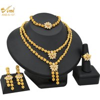 Dubai African Jewelry Set Wedding Indian Necklace For Women Bracelet Earrings Ring Bridal 24K Gold Color Nigerian Jewelery