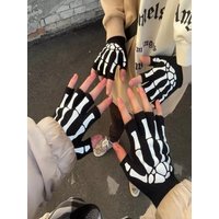 AliExpress NONE 1/2/3/4pair New Kids Halloween Skeleton Skull Half Finger Luminous Punk Gloves Winter Skull Fingerless Black Mitten Punk Gloves