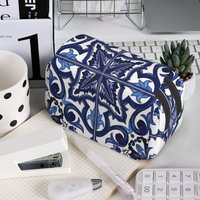 Blue Ornate Floral Mediterranean Sicilian Tile Pencil Case for Kids Gifts Pen Box Pencil Bag Stationery Supplies Pen Holder Bag