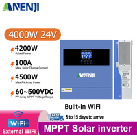 ANENJI 4200W 24V Hybrid Solar Inverter 4KW 24V 100A MPPT Pure Sine Wave Solar Controller PV 500VDC Built-in WiFi