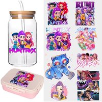 AliExpress MINISO K-pop Demon Hunters DTF Crystal Transfer Transparent Small Stickers for Lunch-box Water Bottle Car E-bike Motorcycle Decoration