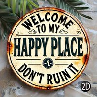 1pc Welcome to My Happy Place" Round Metal Sign - Durable, Easy-Hang Decor for Bedroom, Kitchen, Dining & Bar Decor