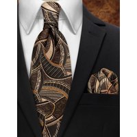 2pcs Set Trendy Men's Brown Neckties Paisley Flower Neck Ties Formal Dress Banquet Pocket Square Suit Accessories Neck Tie Set