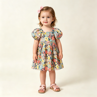 Summer Baby Girls Floral Dress Korean Kids Girls Dress Short Sleeve Princess Dress