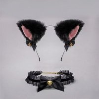 Fashionable Sweet and Cute Cat Ear Bell Headband Black Wild Small Collar Kawaii Bow Bell Collar Choker Bracelet Accessories