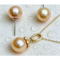 Elegant pendant AAAA 12-13mm natural South Sea round gold pearl pendant,18 in/earring set, 925s