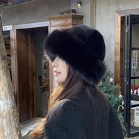 AliExpress NONE Women Luxury Winter Faux-mink Fur Mongolian Hat Thick Warm Round Top Cold-proof Outdoor Thicken Plush Soft Fashion Snow Caps