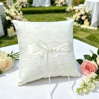 Wedding Ring Bearer Pillow White Floral Lace Ring Cushion with Pearl Bowknot Wedding Ceremony Ring Holder