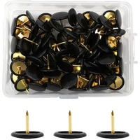 Black Drawing Pins 100 Pcs Round Head Thumbtacks, Metal Push Pins with Storage Box for Pinboard, Bulletin Board, Office, Home
