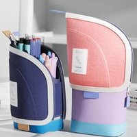 Large Capacity Student Pencil Bag 2 in 1 Vertical Stand Up Pen Holder Pencil Case Desk Organizer