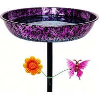 Outdoor Metal Bird Bath Tub Wild Birds Feeder Backyard Birdbath With Ground Stake Round Purple Bird Bath Tub Iron Bird Feeder
