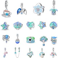 New 925 Sterling Silver Blue Starfish Turtle Dangle Charm Fit Original Bracelet Ocean Enamel Bead For Women Diy Jewelry Gift