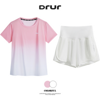 DRUR Women Running Set Quick Dry Loose Workout Outfit 2 Piece Tracksuit Summer Lightweight Gym Top Shorts Suit Badminton Apparel