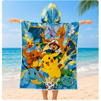 Cute Anime Monster Group Print Hooded Beach Poncho Towel Quick Dry Soft Bathrobe for Kids Boys Girls
