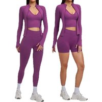 Seamless Yoga Suit 3PCS Gym Set Women Tracksuit Running Sport Workout Clothes Long Sleeve Sports Bra Athletic Wear Yoga Clothing