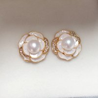 ZHBORUINI 2024 New 14k Gold Plating Natural Freshwater Pearl Earrings Flower S925 Sterling Silver Ear Needle For Women Jewelry