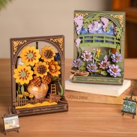 Rolife Glittering Water Lily 3d Wooden Puzzle Golden Sunflower with LED Light Flower Model Kits Tabletop Display Wall Art TH00