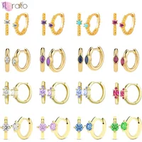 925 Sterling Silver Needle Simple 11mm Round Hoop Earrings For Women White/Blue/Rose Red/Purple Crystal Gold Earrings Jewelry
