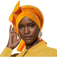 African Wedding Turban Shining Stone Bow Headscarf Pre-Tied Cross Wrap Turban Beanie Bow Decor Rhinestone Headscarf Cap