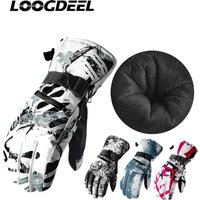 LOOGDEEL Fleece Warm Snow Gloves Unisex Snowboard Ski Gloves PU Leather Non-slip Touch Screen Waterproof Motorcycle Cycling