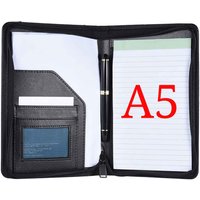Portable Business Portfolio Padfolio Folder Document Case Organizer A5 PU Leather with Business Card Holder Memo Note Pad