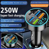 250W PD Car Charger 5 Ports Fast Charging PD QC 3.0 USB C Car Quick Charger Type-C Adapter In Car For IPhone