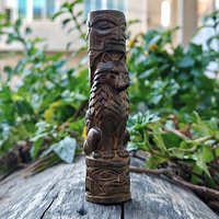 3.8-Inch Handmade Wooden Carved Wolf Totem Ornament, a Decorative Craft Piece Suitable for Creative Home Desktop Decorations, Creative Desktop Ornaments, Party Decorations, Housewarming Gifts, Indoor