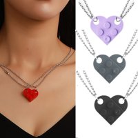 2Pcs/lot Cute Love Heart Pendant Necklace for Couples Friendship Women Men Lego Elements Couple Valentines Gifts Punk Necklace