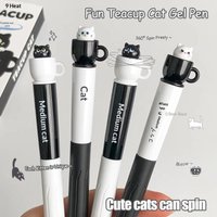 Hot Sale Cute Teacup Cat Gel Pens 0.5mm Fun Animal Quick Dry Pen Creative Rotating Cat Pocket Pen For School & Office Use