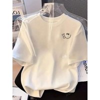 Kurzärmliges Rundhals-Oberteil Stylisches T-Shirt mit Niedlichem Lächeln- und Friedenszeichen-Design Ideal für Kurvige Damen, die für Verspielte Mode steht