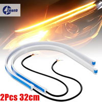 New!2Pcs 32cm Car DRL Flexible Waterproof Headlight LED Strips Universal Auto Head Light Turn Signal Yellow Brake Flow Lights
